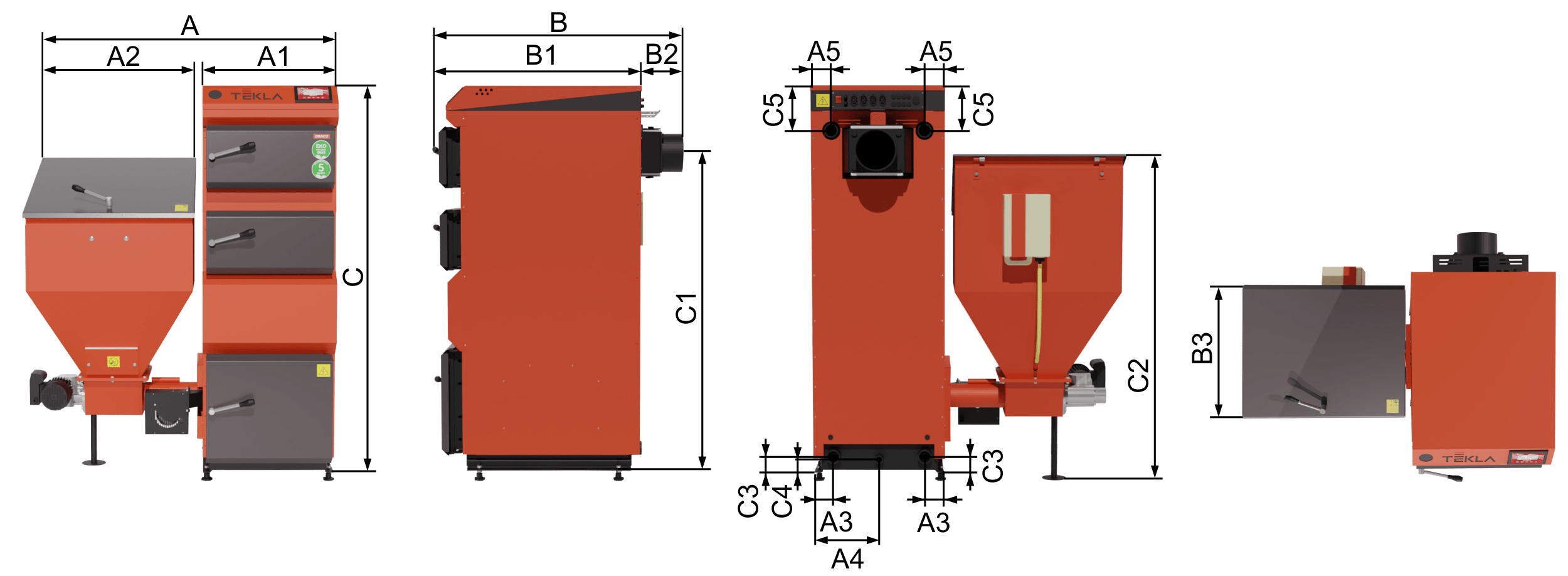 Rozmery kotla na uhlie TEKLA DRACO D 15,25